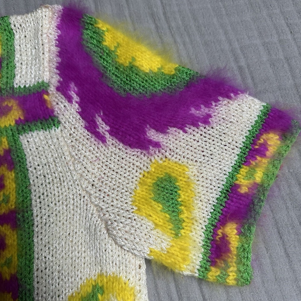 Vintage 80's Sheila Raymond Size Small Handknit Mohair Blend Paisley Sweater - Picture 4 of 13